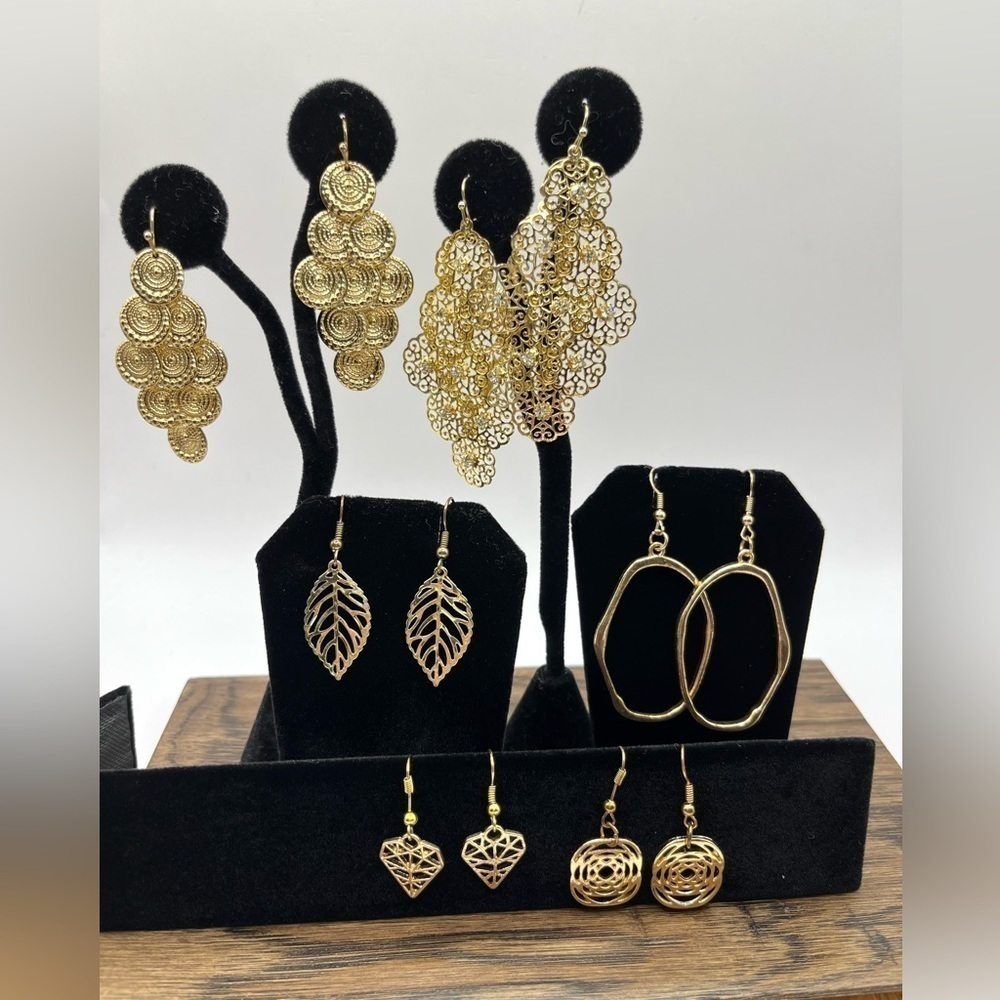 Gold Tone Earrings 6 Pair Pierced Assorted Styles Gold Tone Dangle Style
